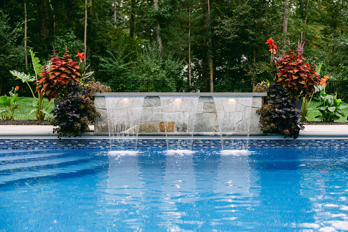 waterfall into pool