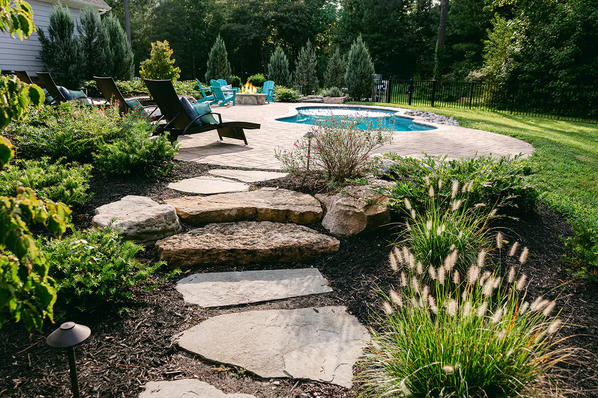 natural stone walkway to pool