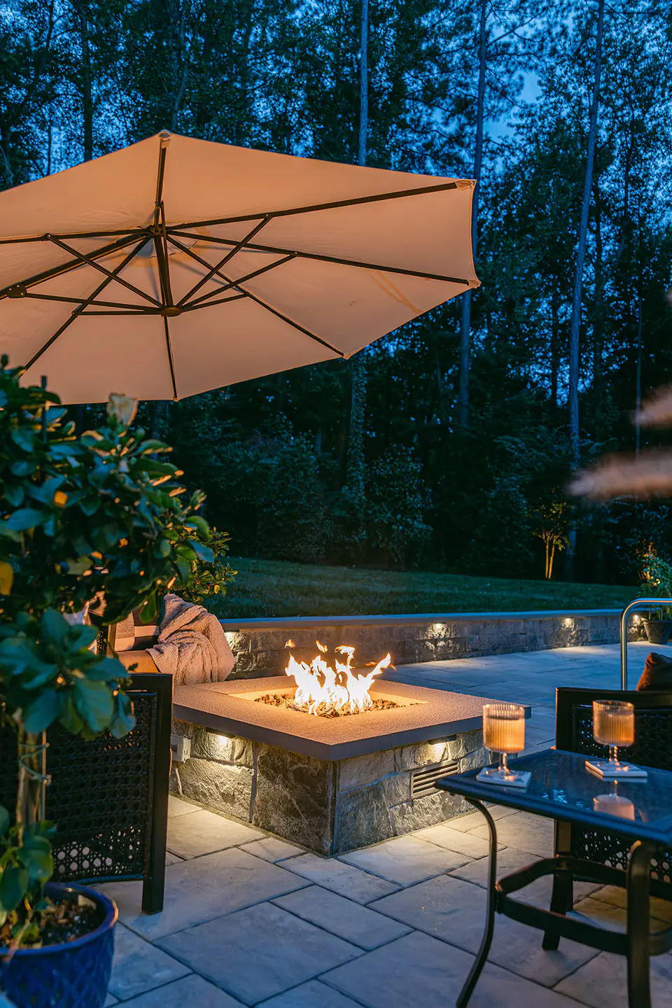firepit in backyard at night