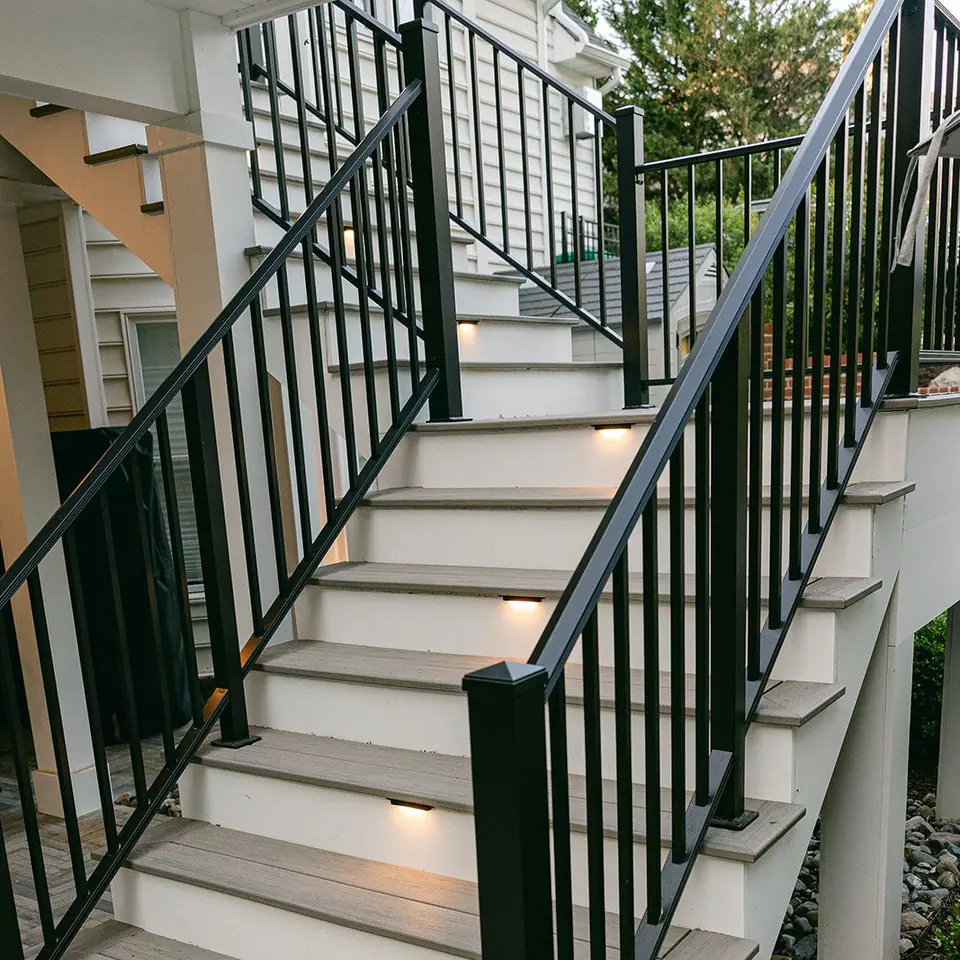 Deck steps with picture framed borders