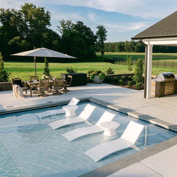 Saltwater pool and spa finished in Cool Blue Diamond Brite with Balboa tile