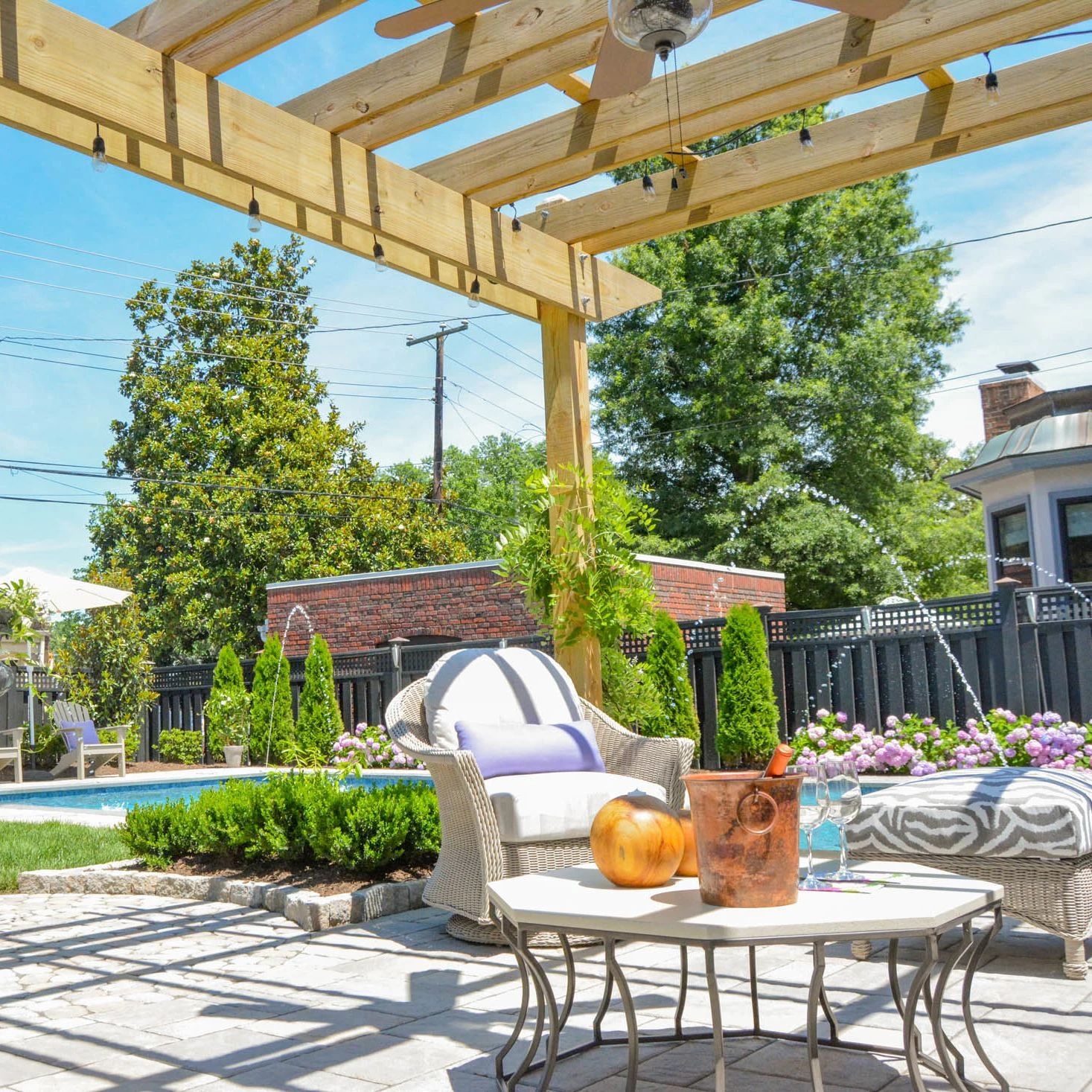 backyard Pergola over paver patio