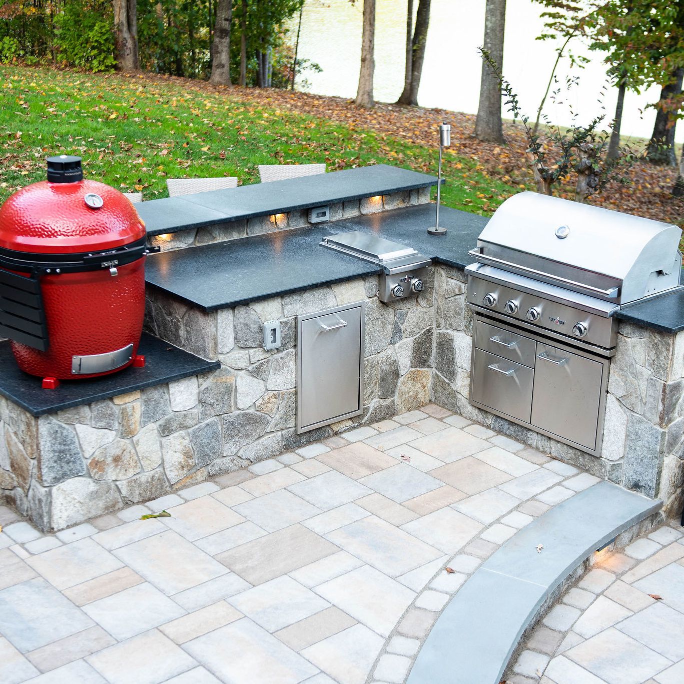 Outdoor kitchen with Delta Heat grill and Kamado Joe smoker