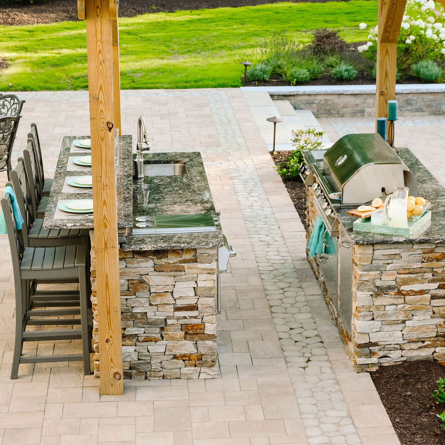 Techo block paver patio with outdoor kitchen installed