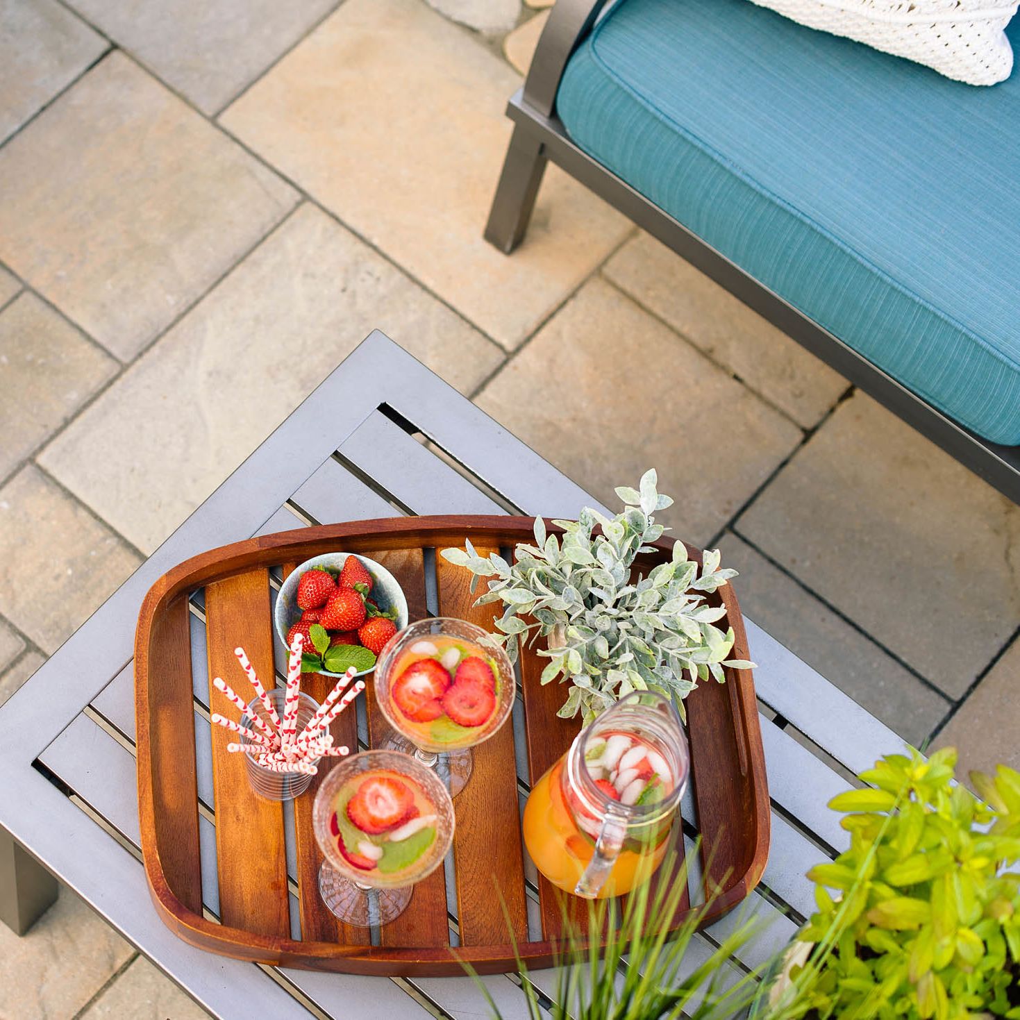 Paver Patio view from above with summer drinks
