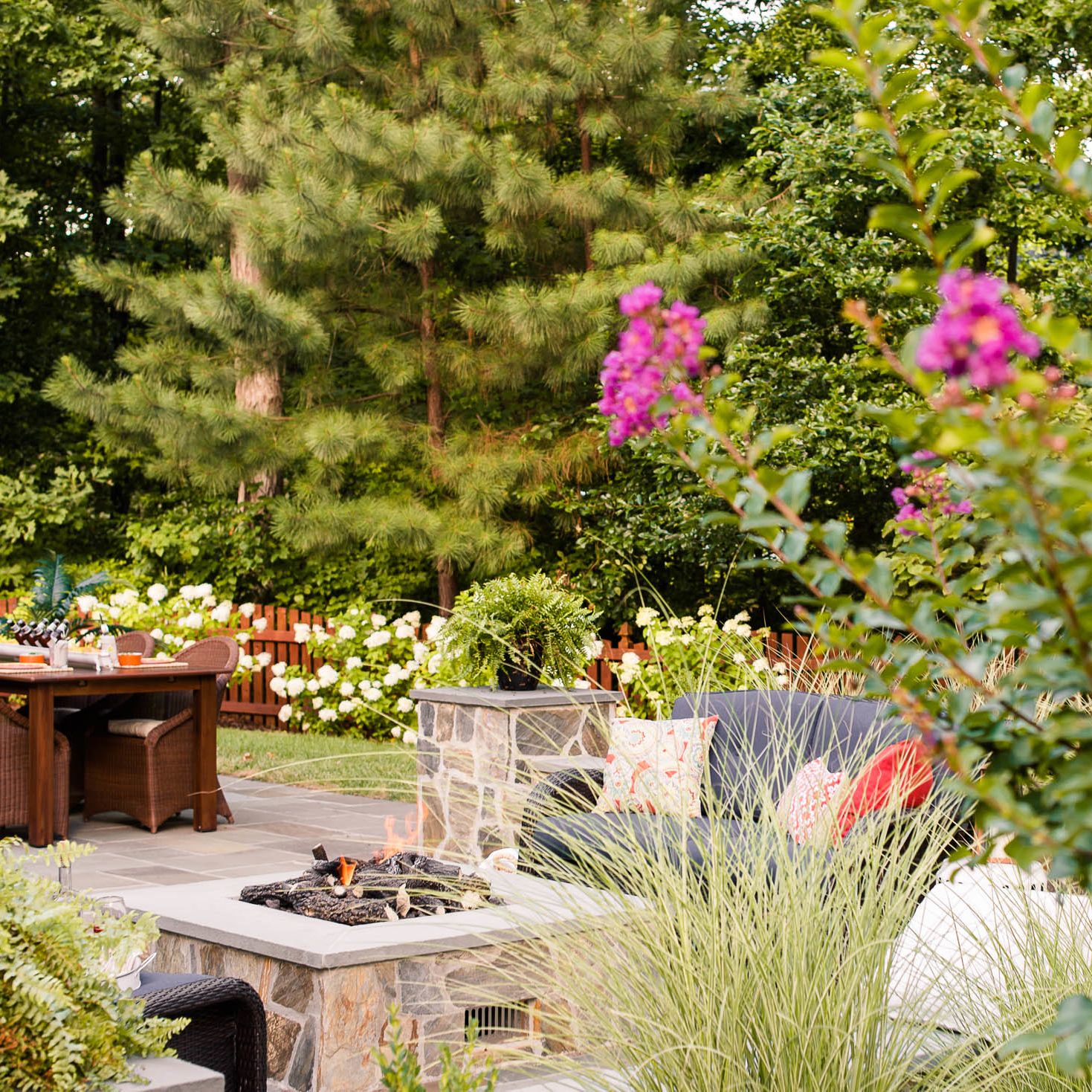 Beautifully installed patio among the green backyard woods