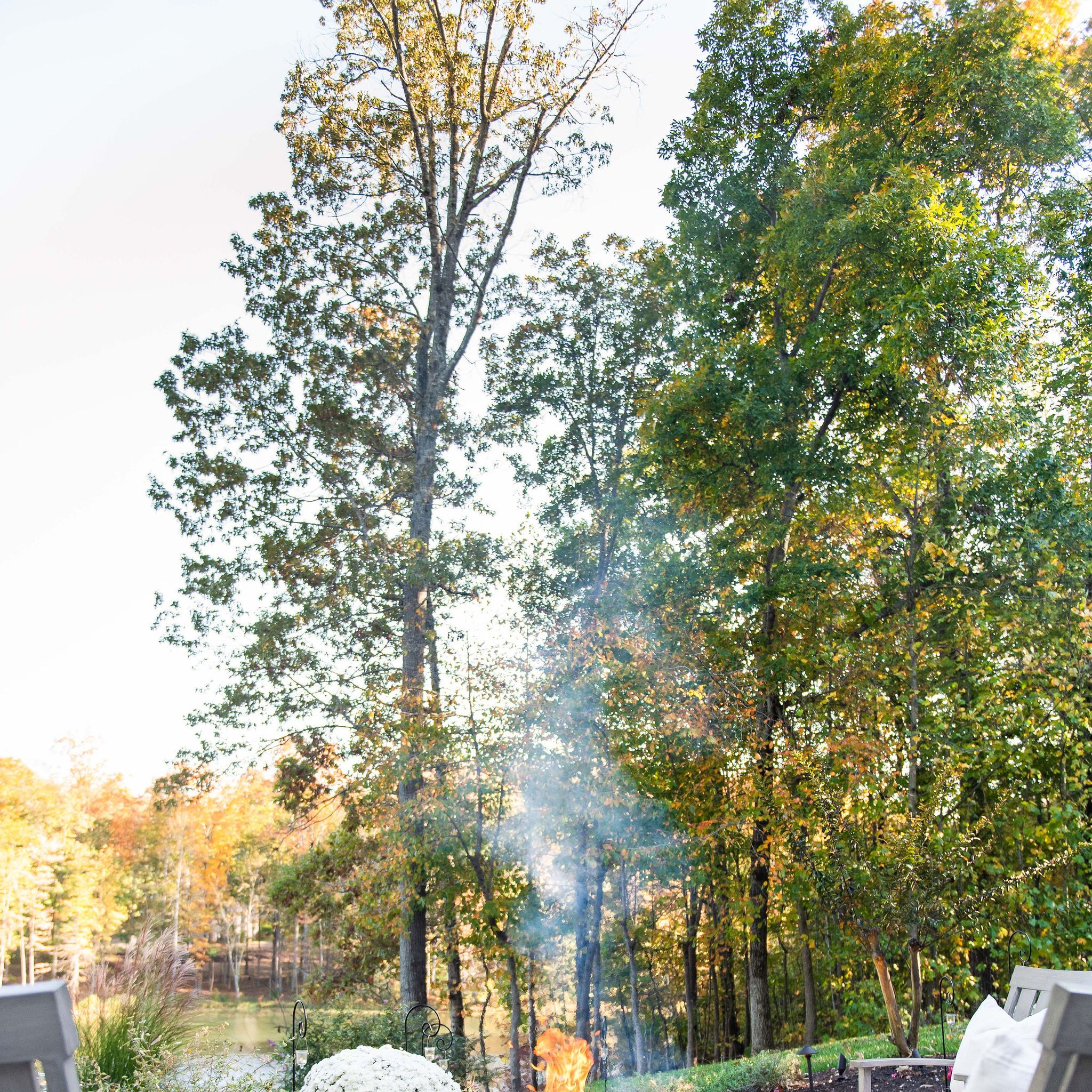 	Stone fire pit on Champlain Grey and Chestnut Brown pavers