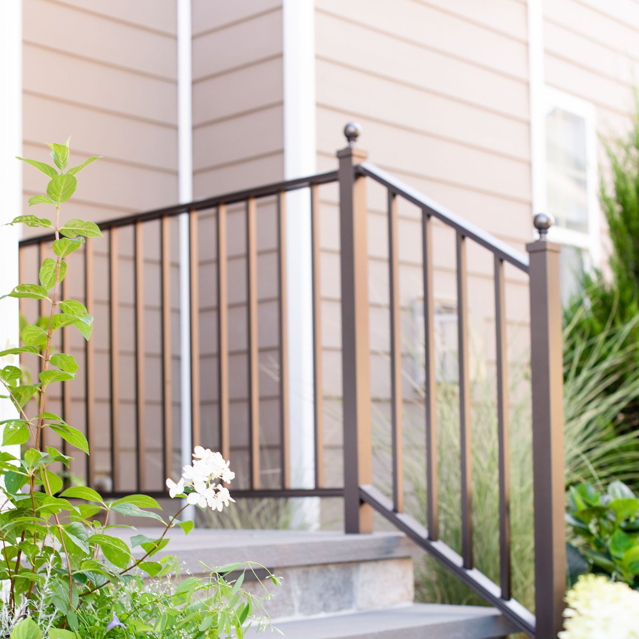 Stone steps with aluminum railings